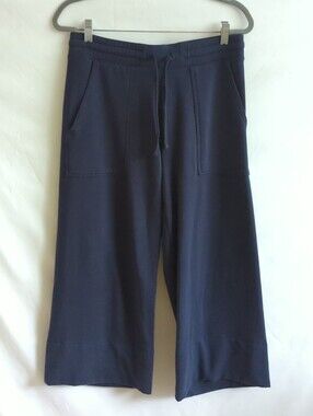 Quince Dark Blue Wide Leg Crop Sweat Plants With Drawstring & Pockets Size M